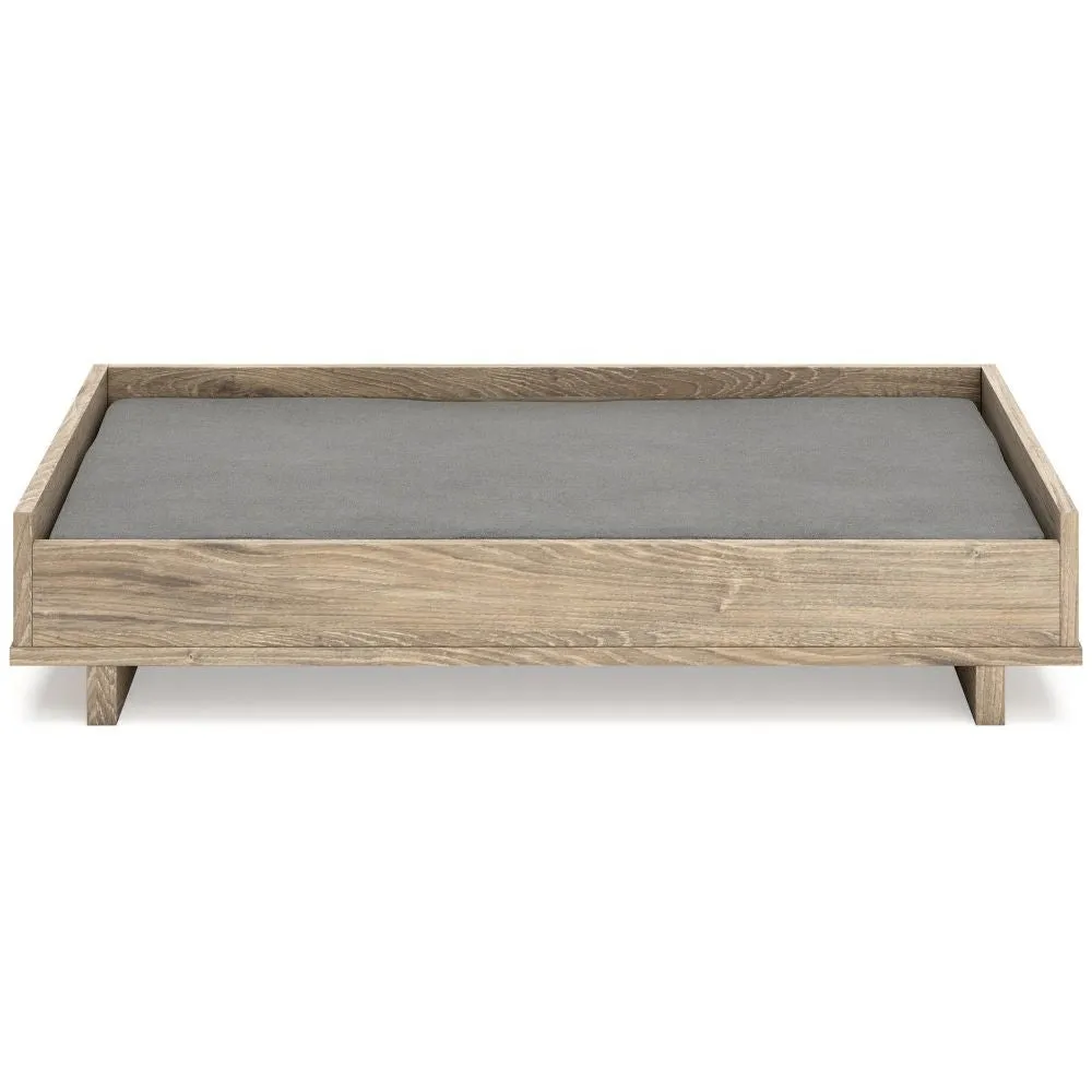 36 Inch Pet Bed Frame, Natural Brown Wood, Removable Cover, Gray Upholstery By Casagear Home