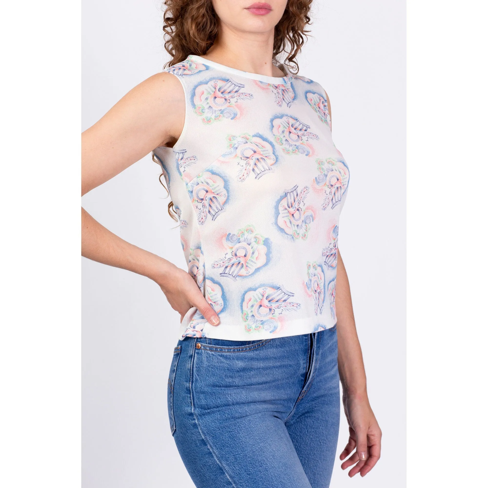 70s Ethereal Peacock Print Top - Medium