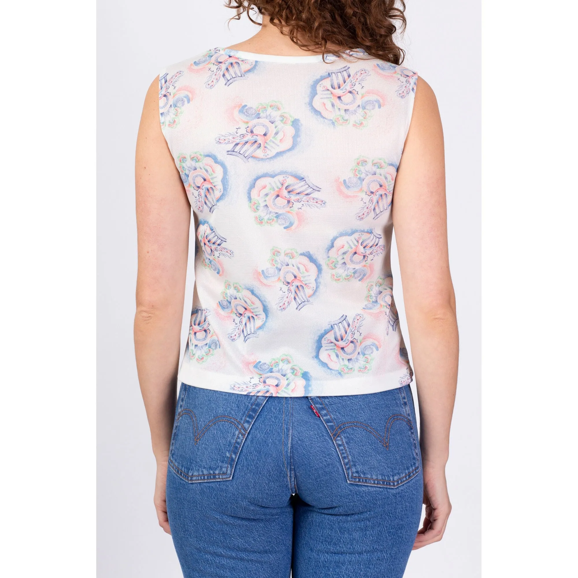 70s Ethereal Peacock Print Top - Medium