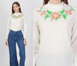 70s Painted Floral Mockneck Top - Medium