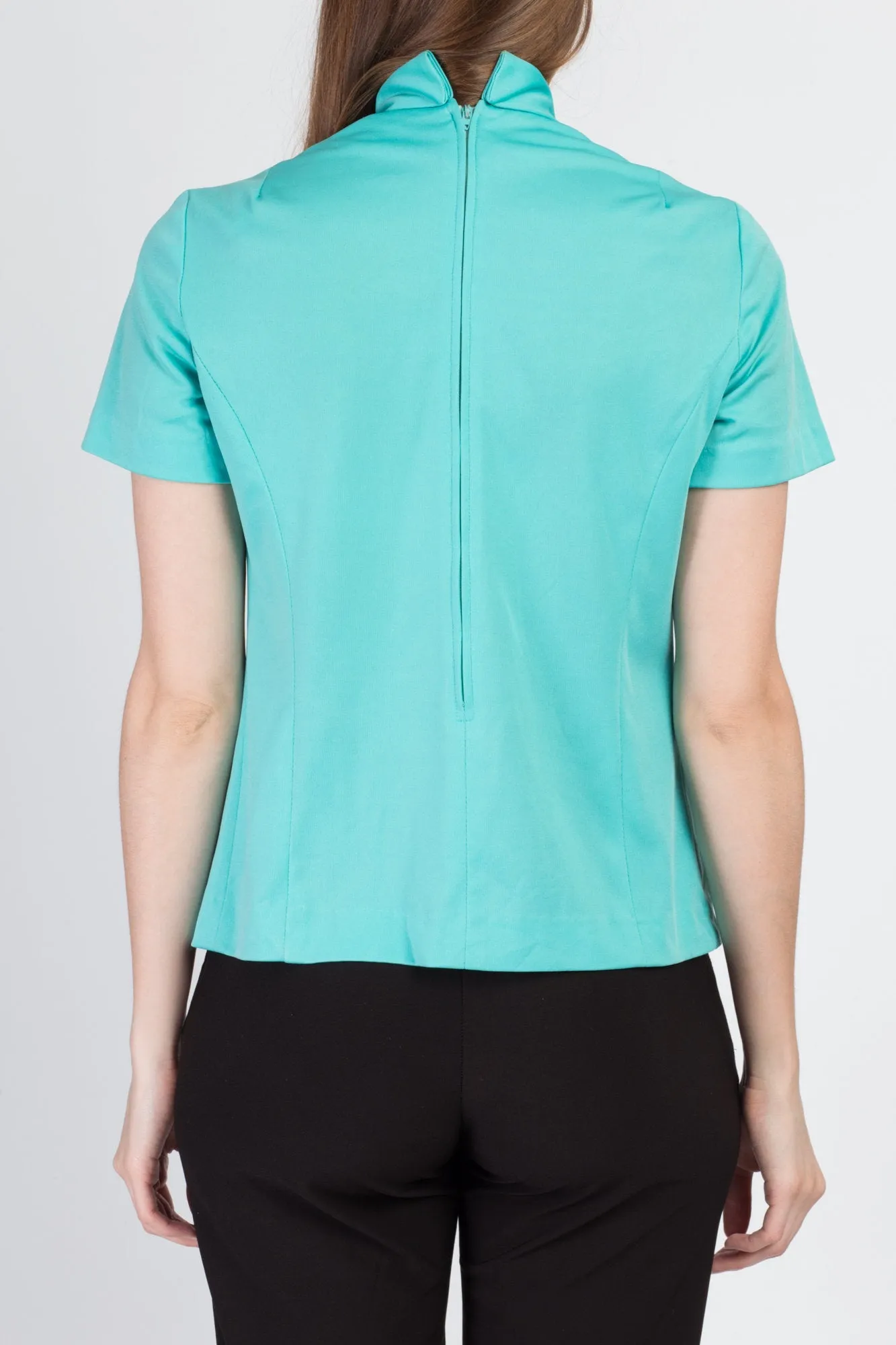 70s Turquoise Ascot Tie Top - Medium