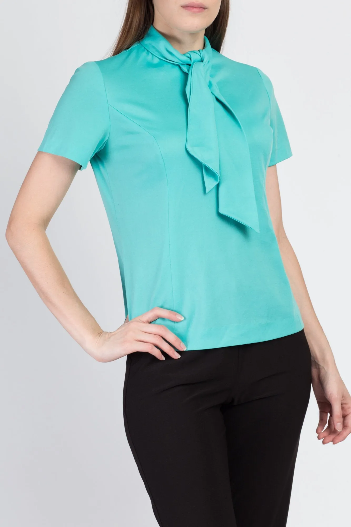 70s Turquoise Ascot Tie Top - Medium