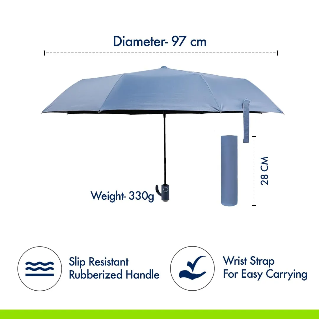 ABSORBIA 8K 3fold auto open umbrella for Rain,Sun Protection and also windproof|Double Layer Folding Portable Umbrella with cover|Blue|with black coating for UV potection|Fancy & Easy to Travel
