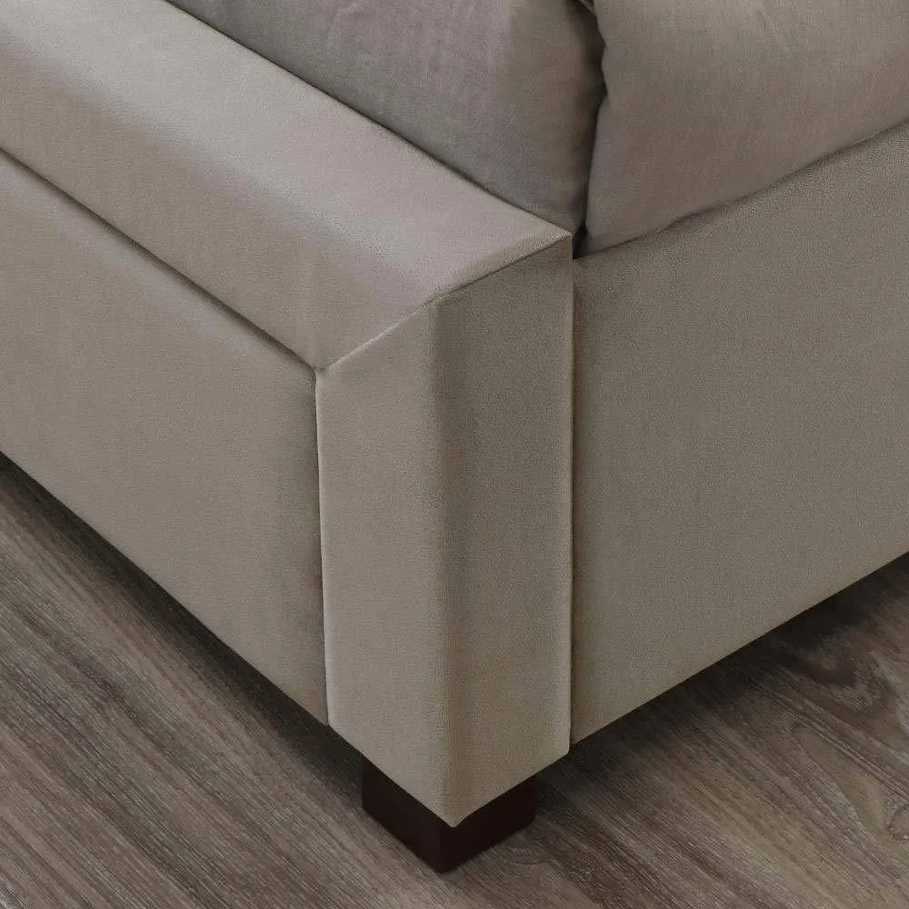 Apollo Upholstered Bed with Drawers Storage in Beige Suede