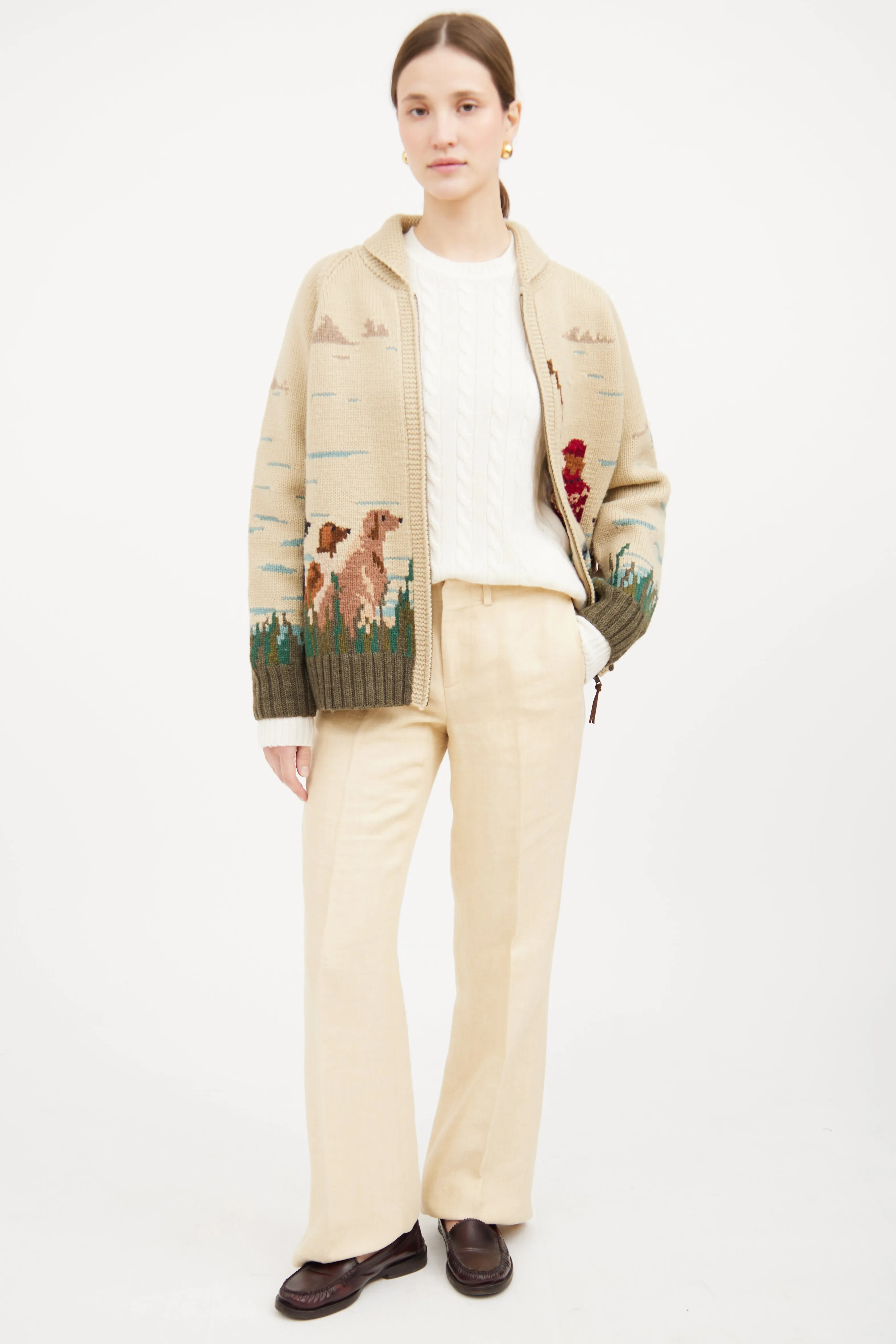 Beige & Multi Knit Zip Sweater