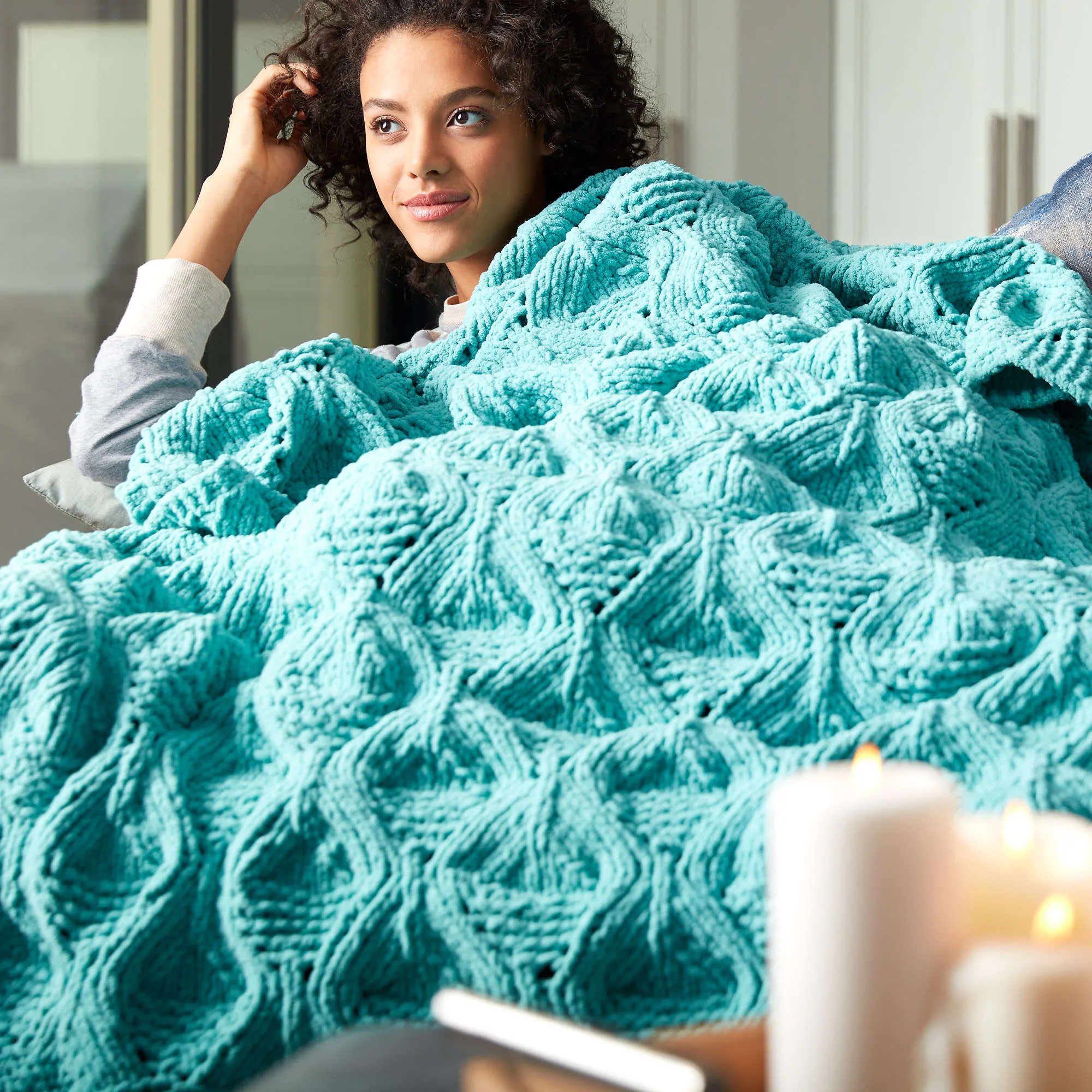 Bernat Diamond In The Rough Knit Blanket