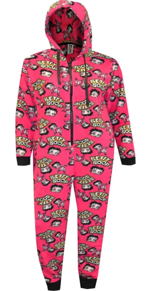 Betty Boop Fuchsia Plush Onesie Hoodie Pajama