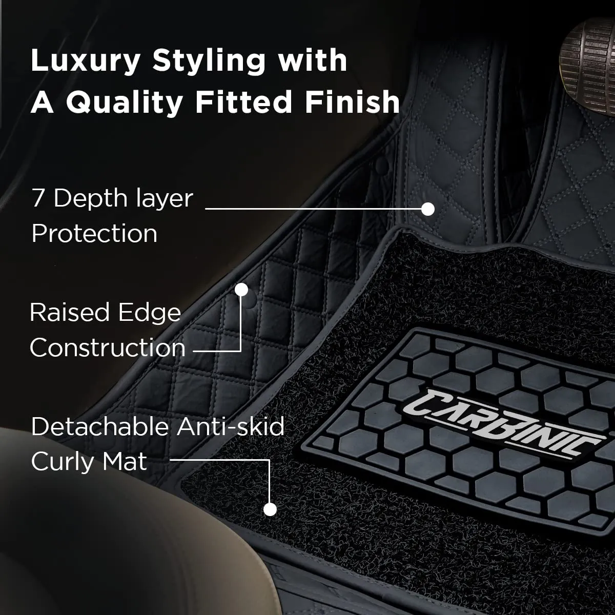 CARBINIC 7D Car Mats | Compatible for Tata Nexon 2020 | 7-Depth Layer Protection Car Floor Mats Anti Skid | Car Accessories | Detachable Layer of Curly Mat | Premium Double Stitched Leather Mats