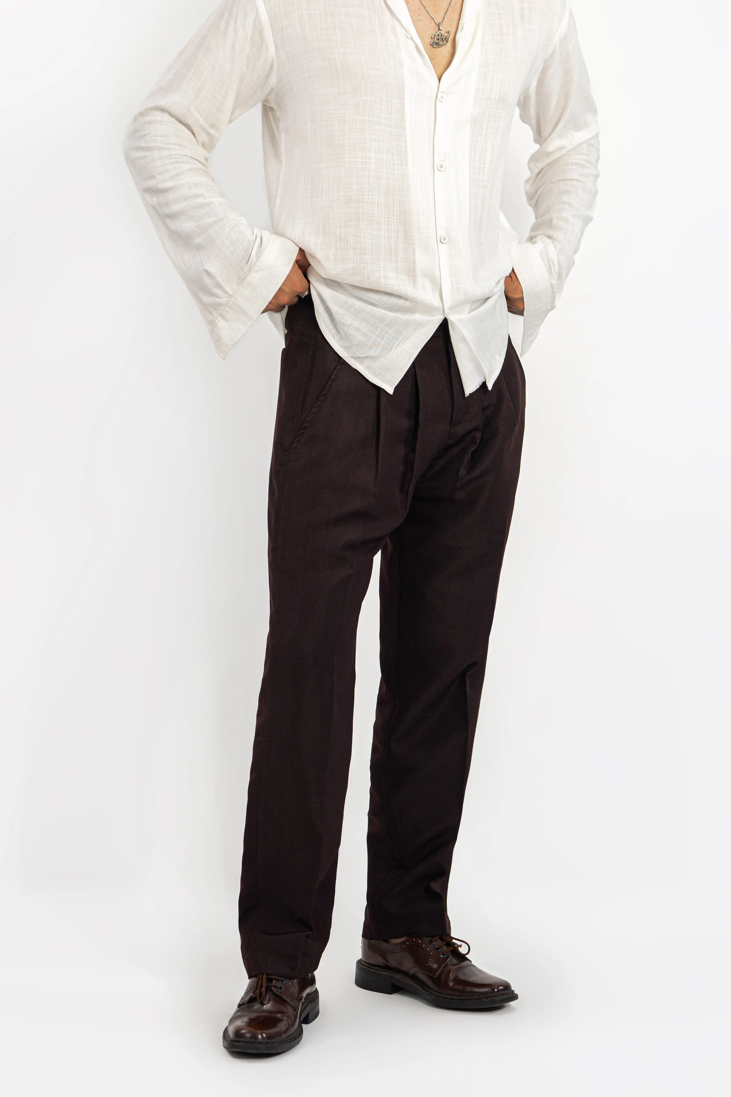 Cocoa Textured Pleated Pants