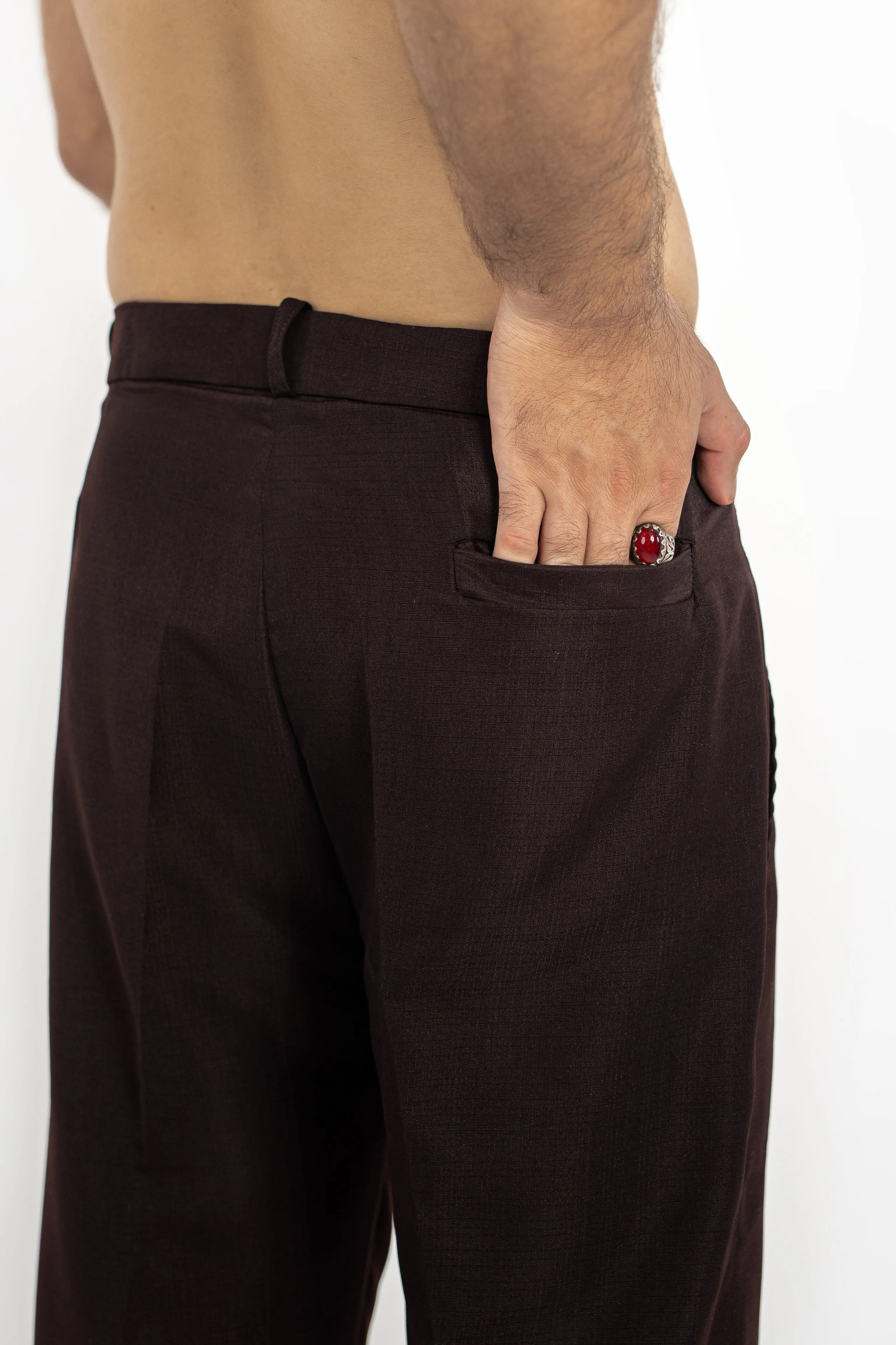 Cocoa Textured Pleated Pants