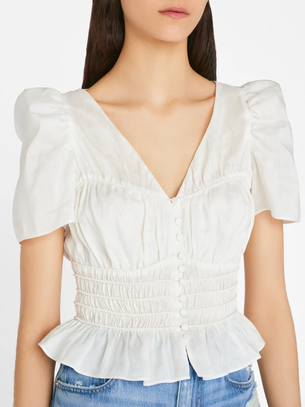 Corded Covered Shoulder Top -- Blanc
