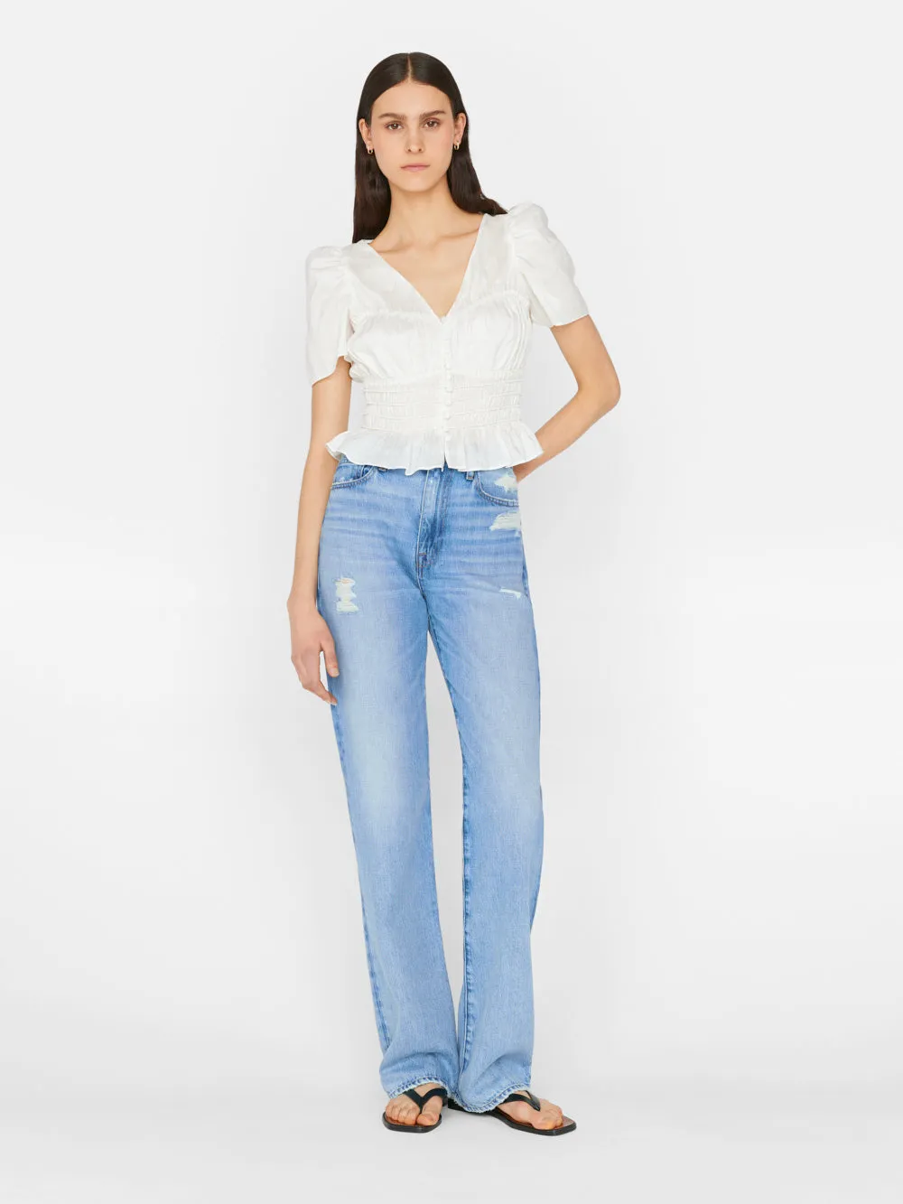 Corded Covered Shoulder Top -- Blanc