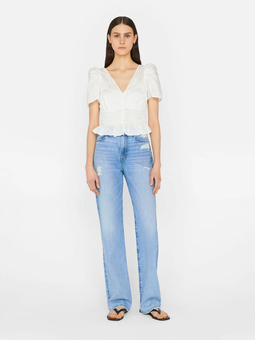 Corded Covered Shoulder Top -- Blanc