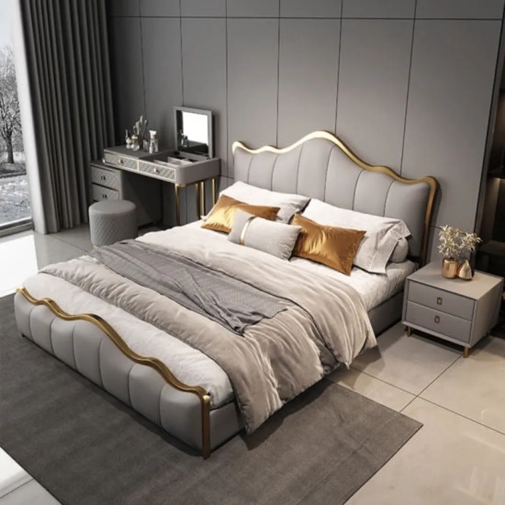 Curving Premium Upholstered Bed With Storage