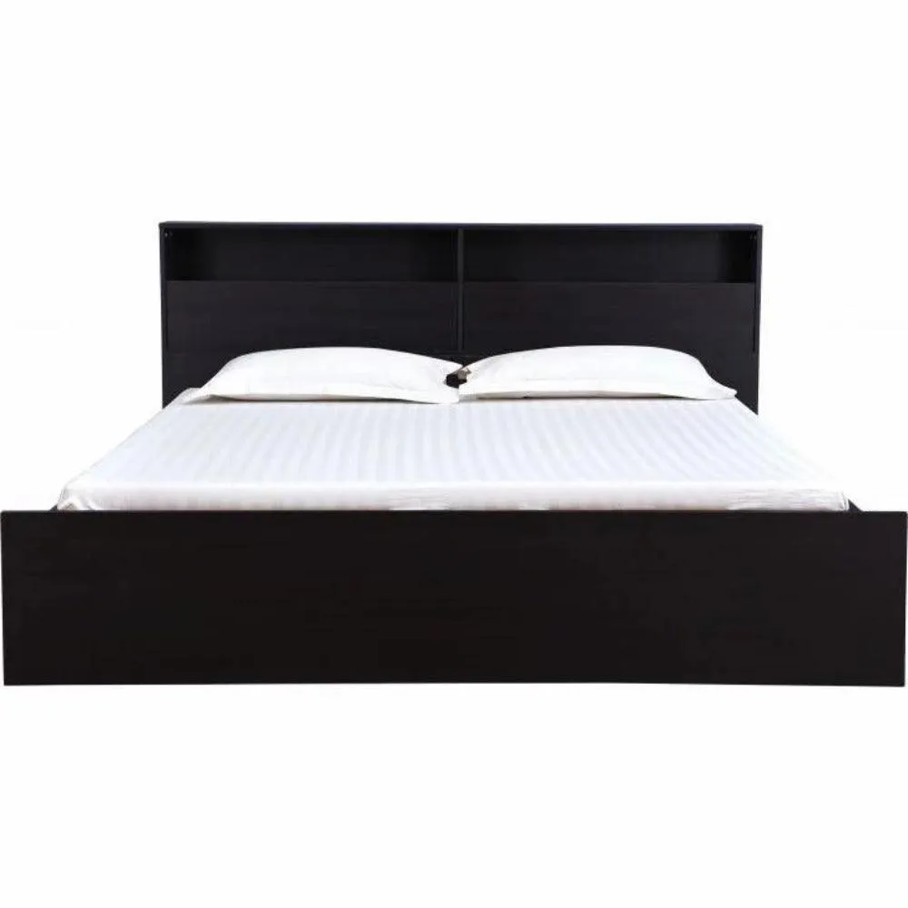 Denver Wooden Bed with Storage in Brown Glossy Finish