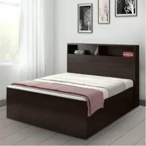 Denver Wooden Bed with Storage in Brown Glossy Finish