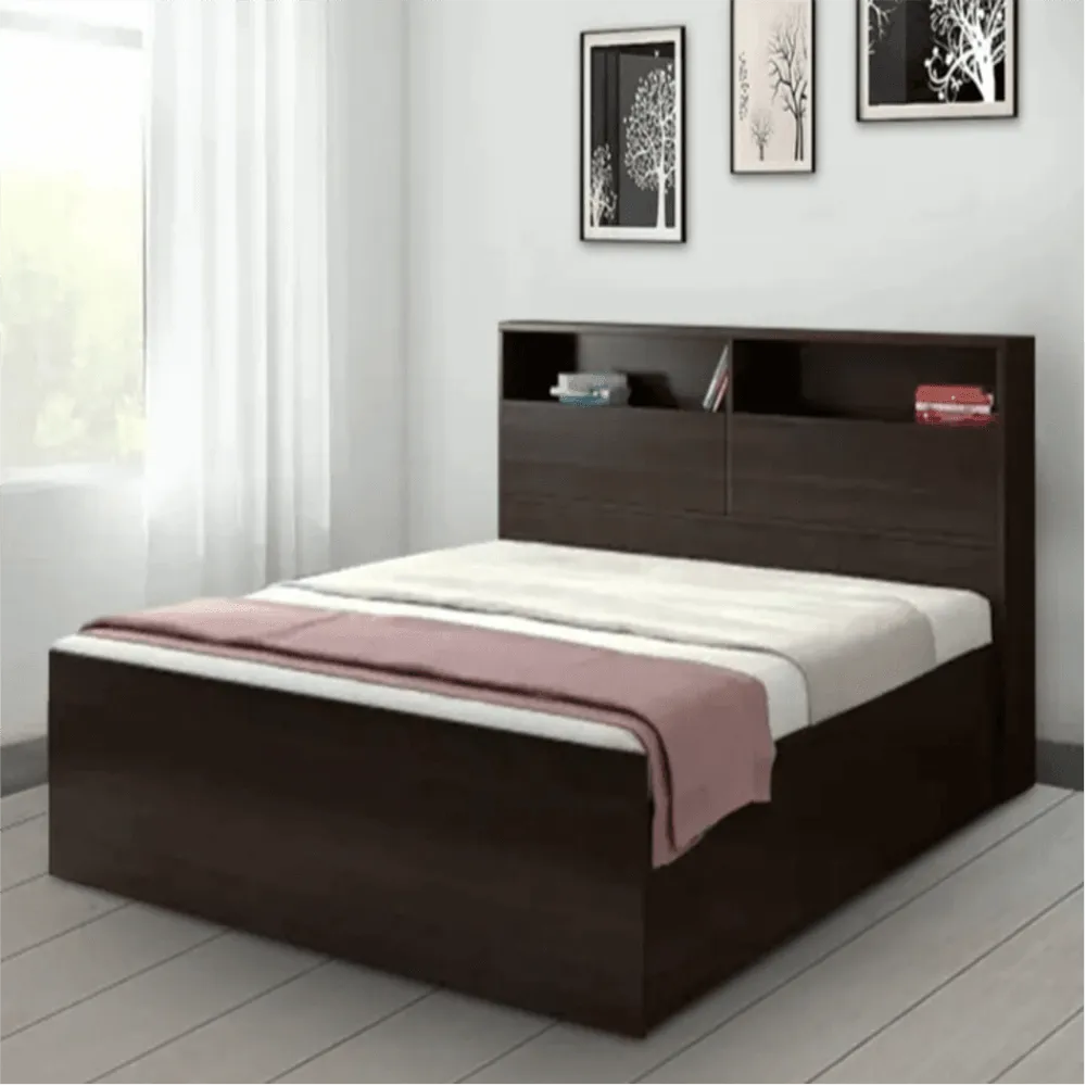 Denver Wooden Bed with Storage in Brown Glossy Finish
