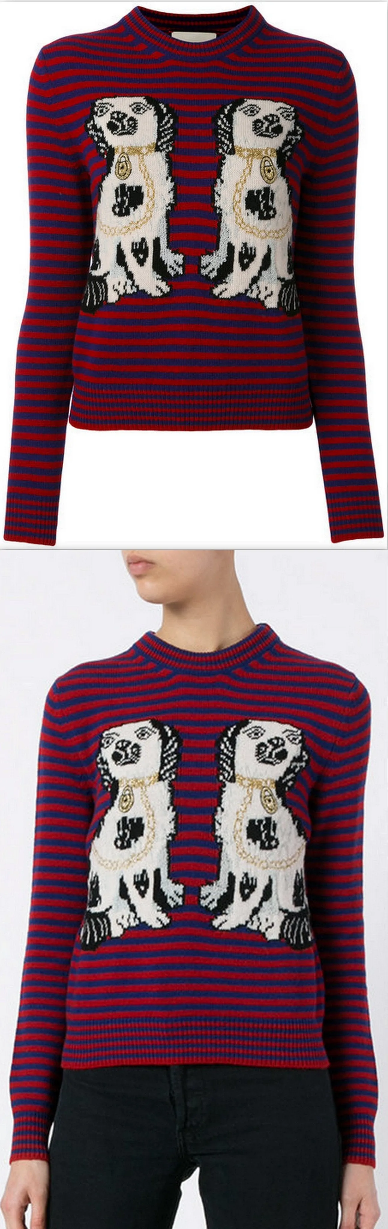 Dog & Stripe Intarsia Knit Sweater