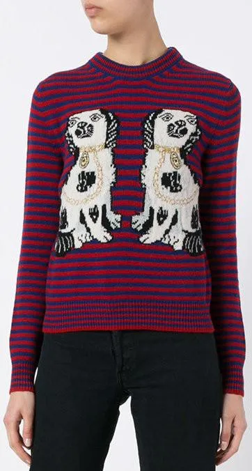 Dog & Stripe Intarsia Knit Sweater