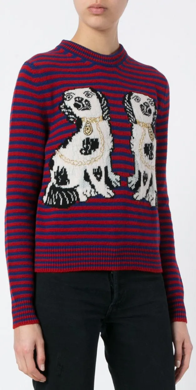 Dog & Stripe Intarsia Knit Sweater