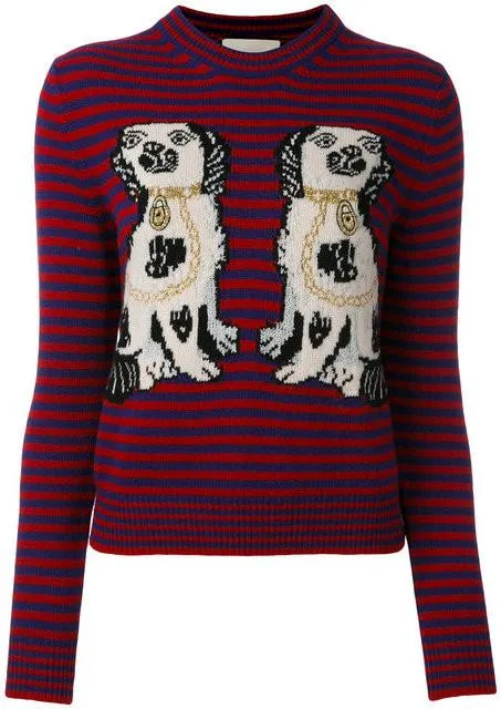 Dog & Stripe Intarsia Knit Sweater