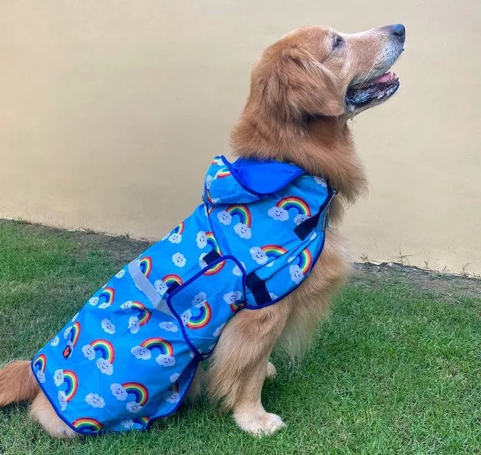 Dog Raincoat - Clouds & Rainbow (Sky Blue Printed)
