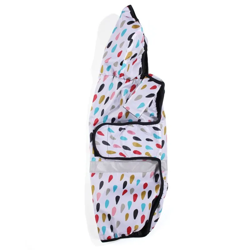Dog Raincoat - Colourful Raindrops (White Printed)