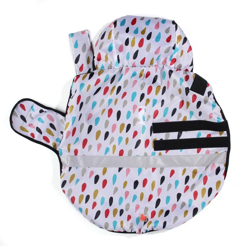 Dog Raincoat - Colourful Raindrops (White Printed)