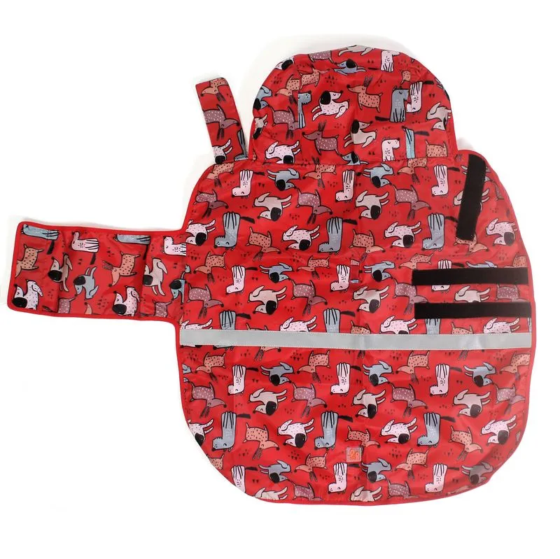 Dog Raincoat - Pupper Party (Red Printed)