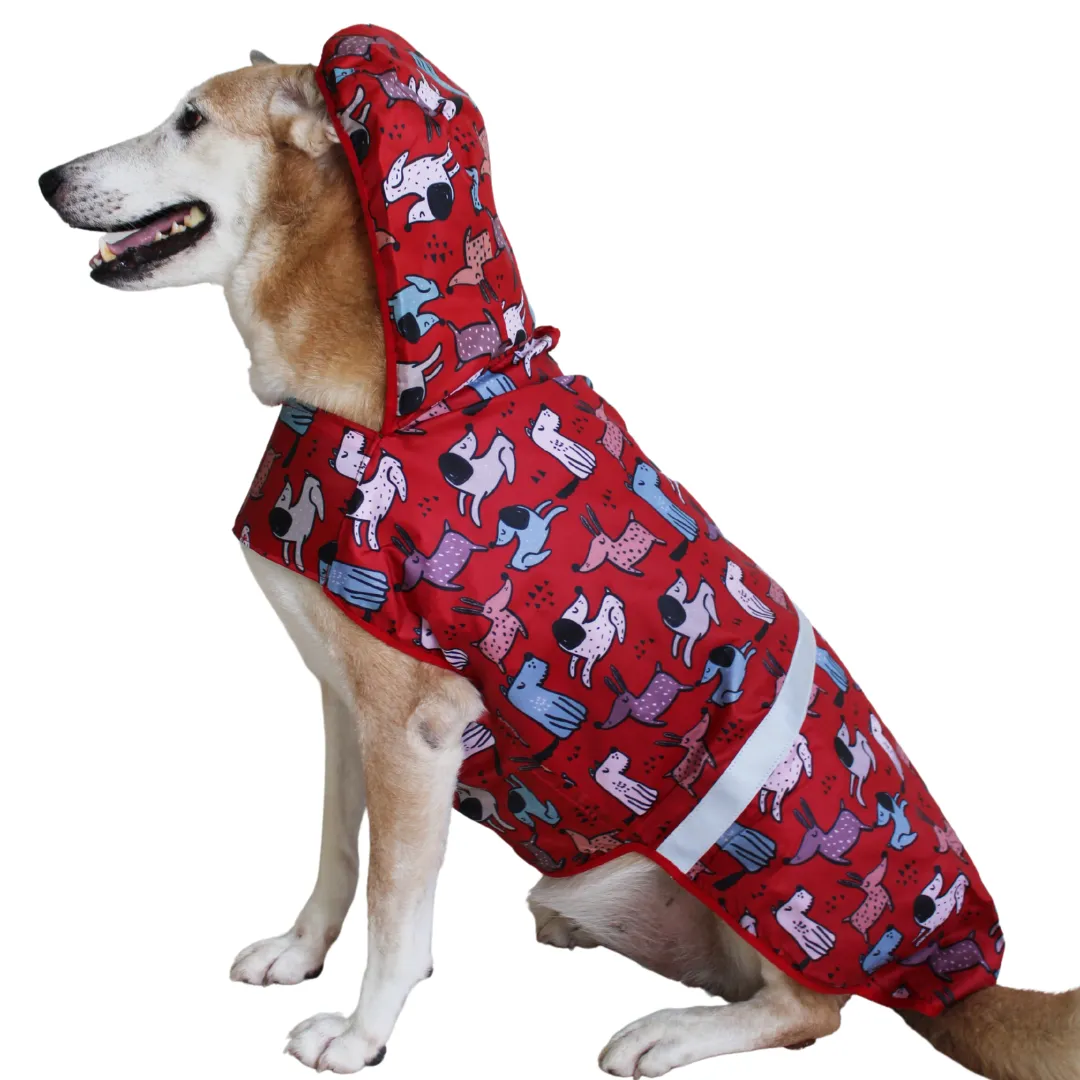 Dog Raincoat - Pupper Party (Red Printed)
