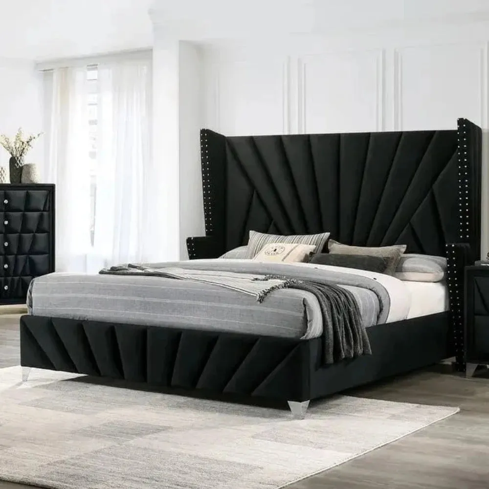 Dubai Wing Upholstered Bed with Storage in Grey Suede