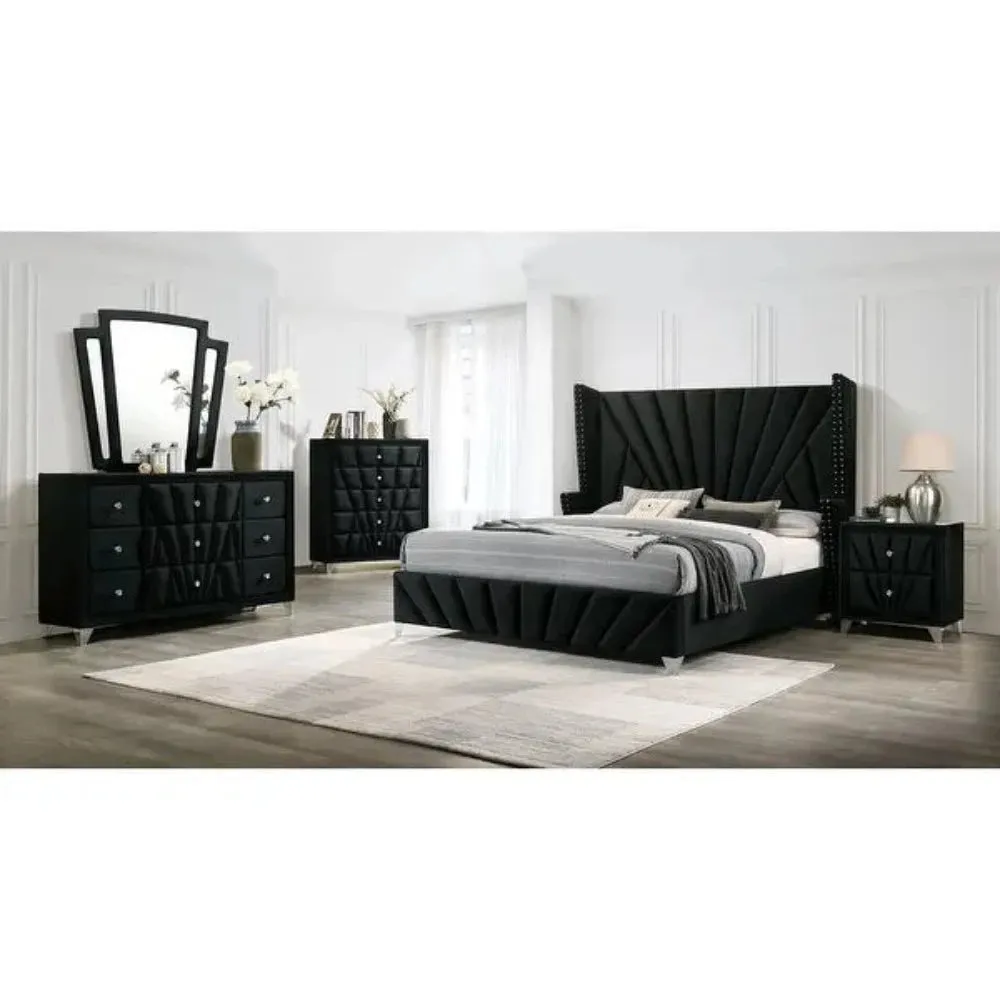 Dubai Wing Upholstered Bed with Storage in Grey Suede