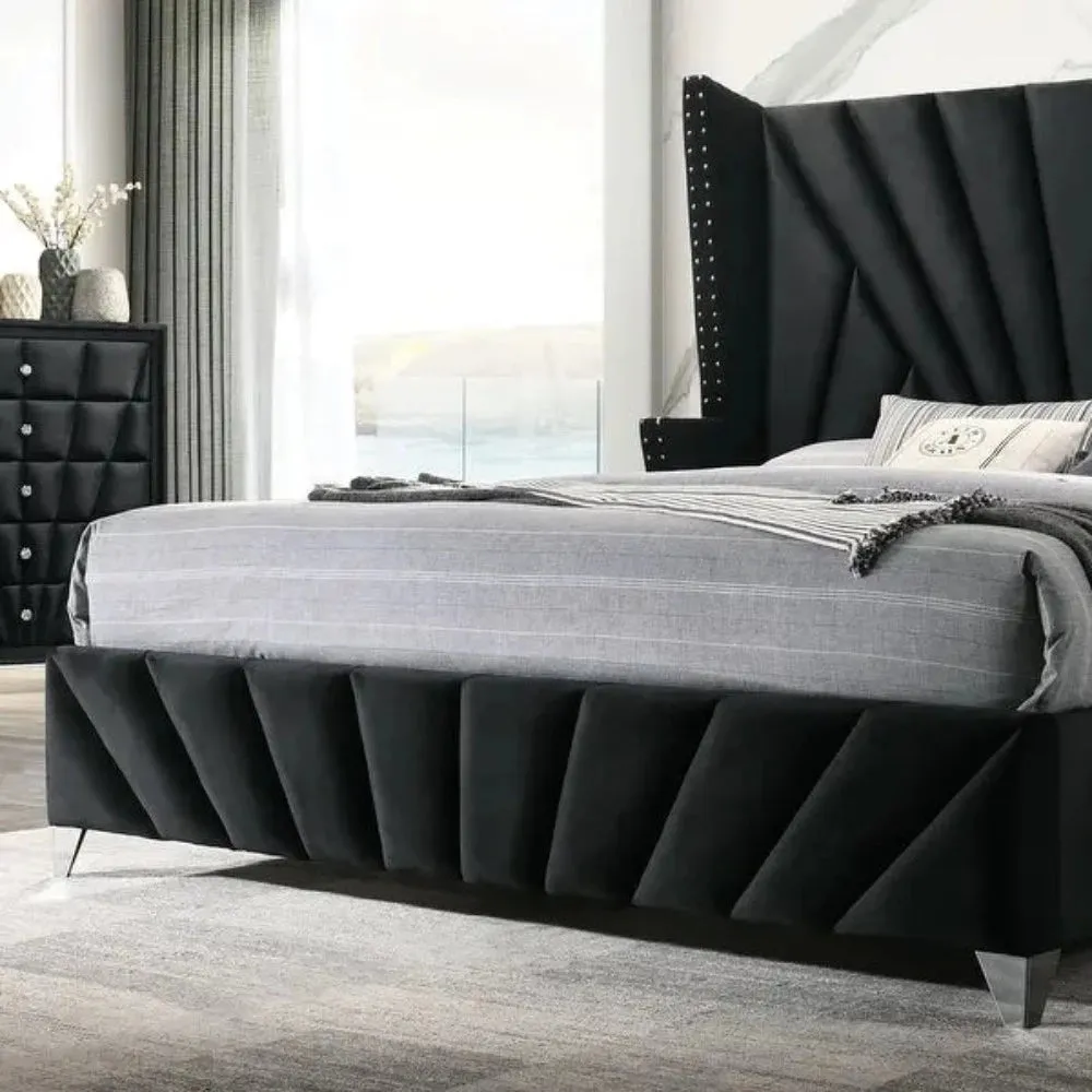 Dubai Wing Upholstered Bed with Storage in Grey Suede