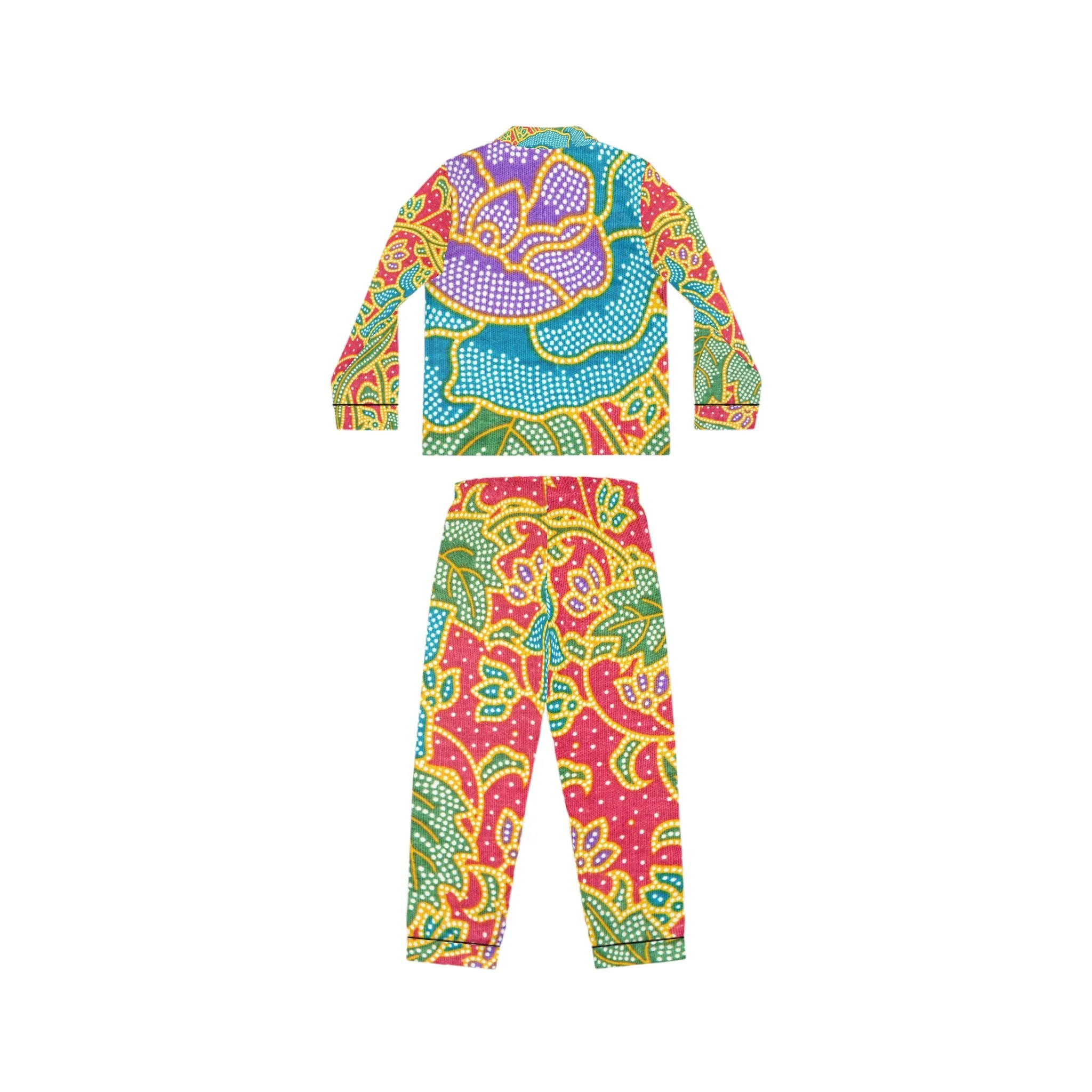 Green and red flowers - Inovax Women's Satin Pajamas
