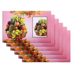 Heart Home Fridge Mats | PVC Pink Fruit Basket Print | Fridge Mat for Refrigerator | Fridge Placemats for Kitchen | Set of 6 | Pink