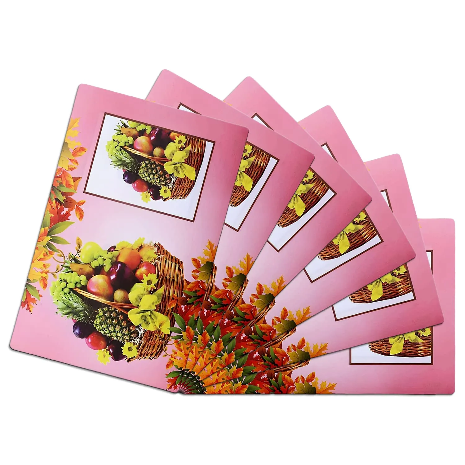 Heart Home Fridge Mats | PVC Pink Fruit Basket Print | Fridge Mat for Refrigerator | Fridge Placemats for Kitchen | Set of 6 | Pink