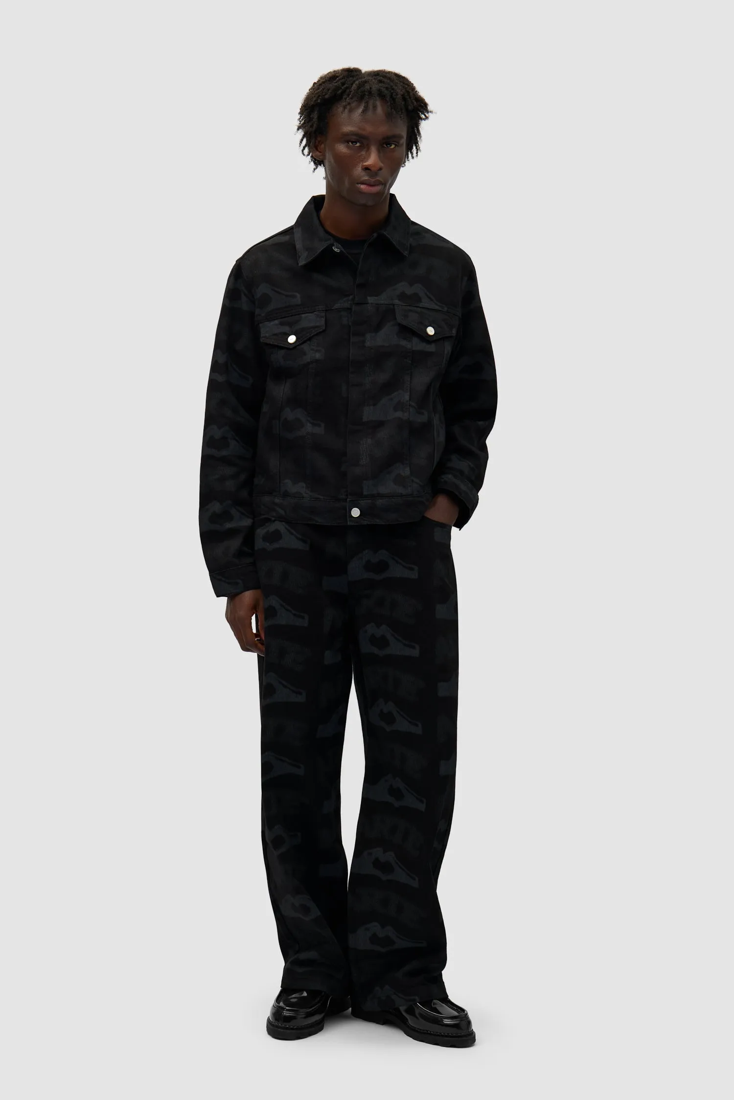 Heart Printed Pants - Black