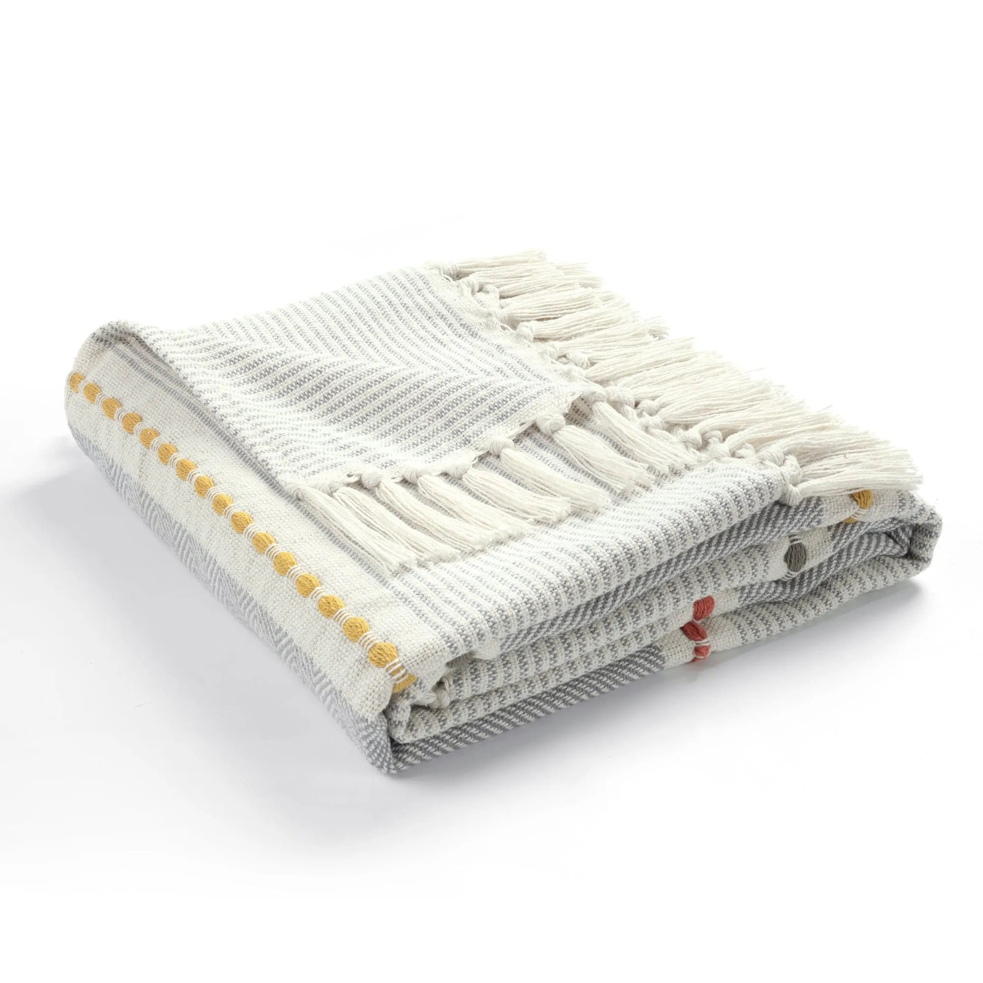Herringbone Stripe Yarn Dyed Cotton Woven Tassel Throw Blanket