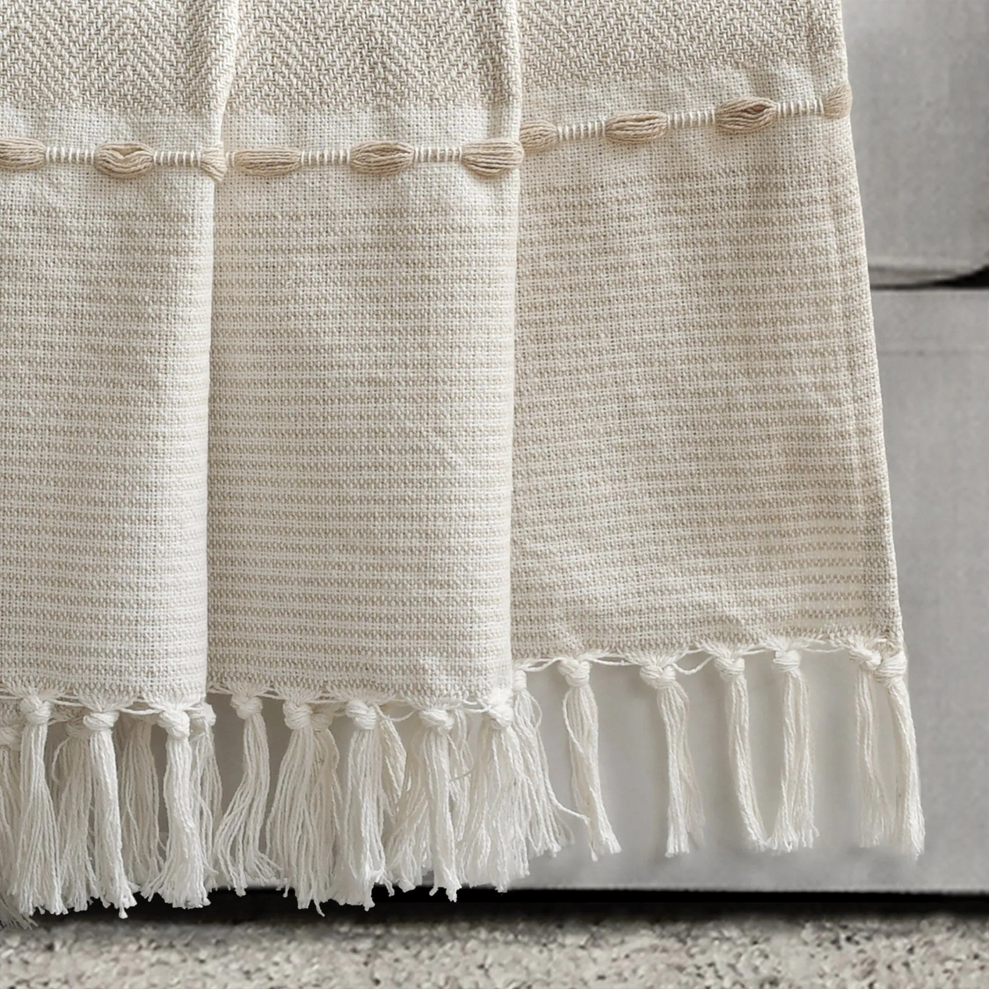 Herringbone Stripe Yarn Dyed Cotton Woven Tassel Throw Blanket
