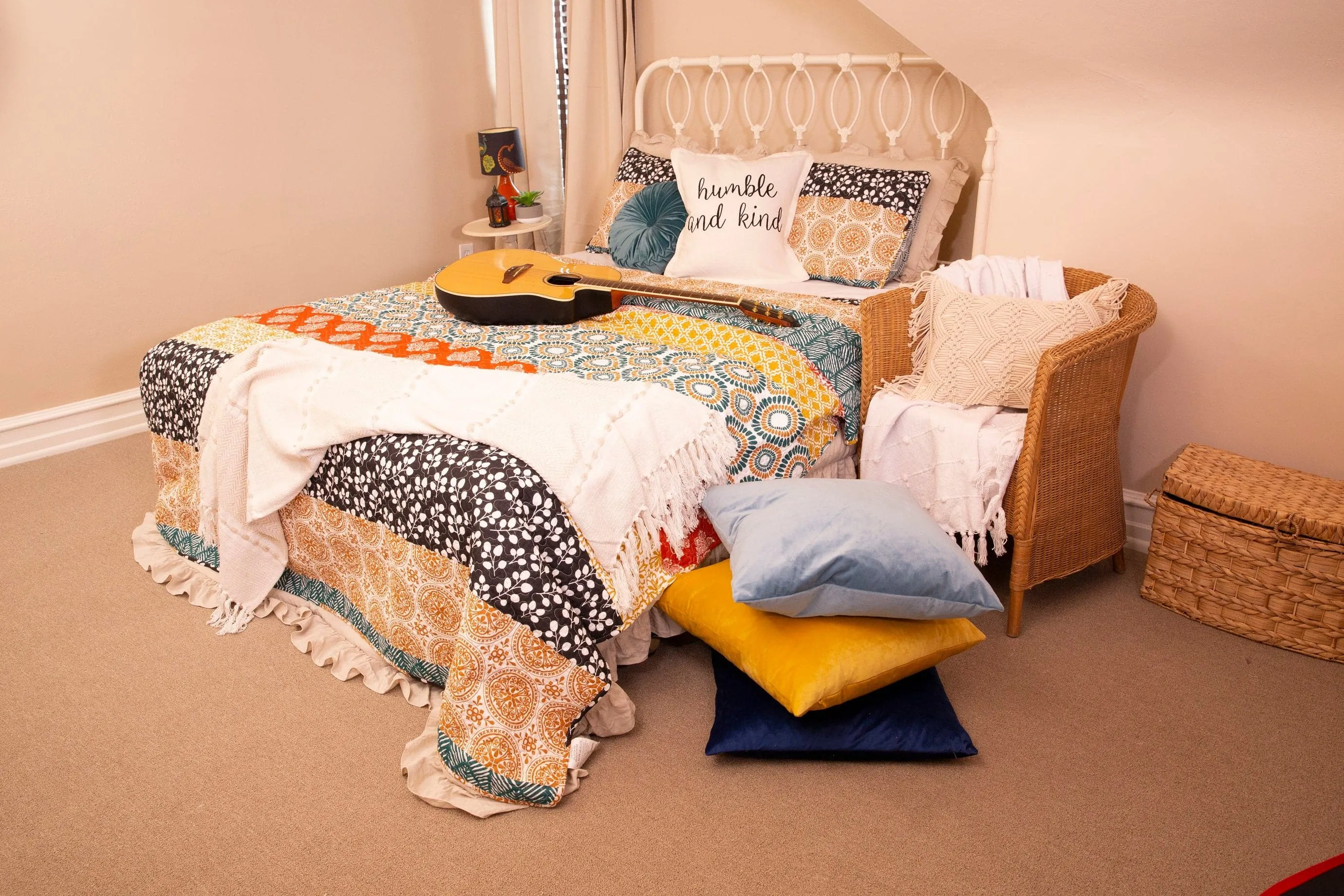 Herringbone Stripe Yarn Dyed Cotton Woven Tassel Throw Blanket