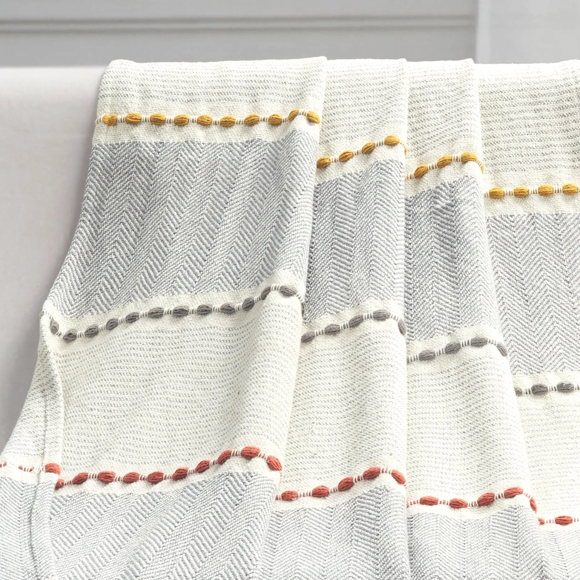 Herringbone Stripe Yarn Dyed Cotton Woven Tassel Throw Blanket