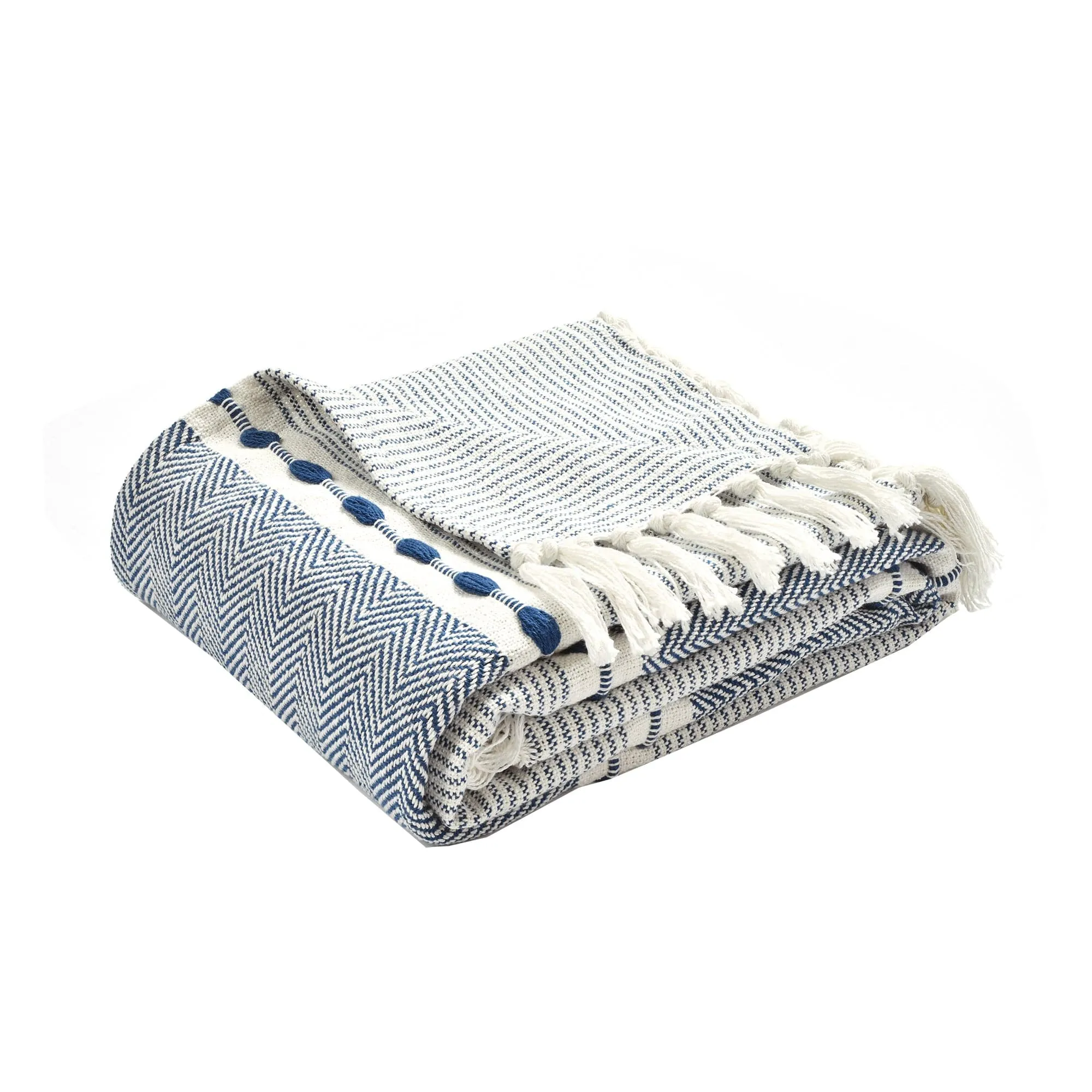 Herringbone Stripe Yarn Dyed Cotton Woven Tassel Throw Blanket