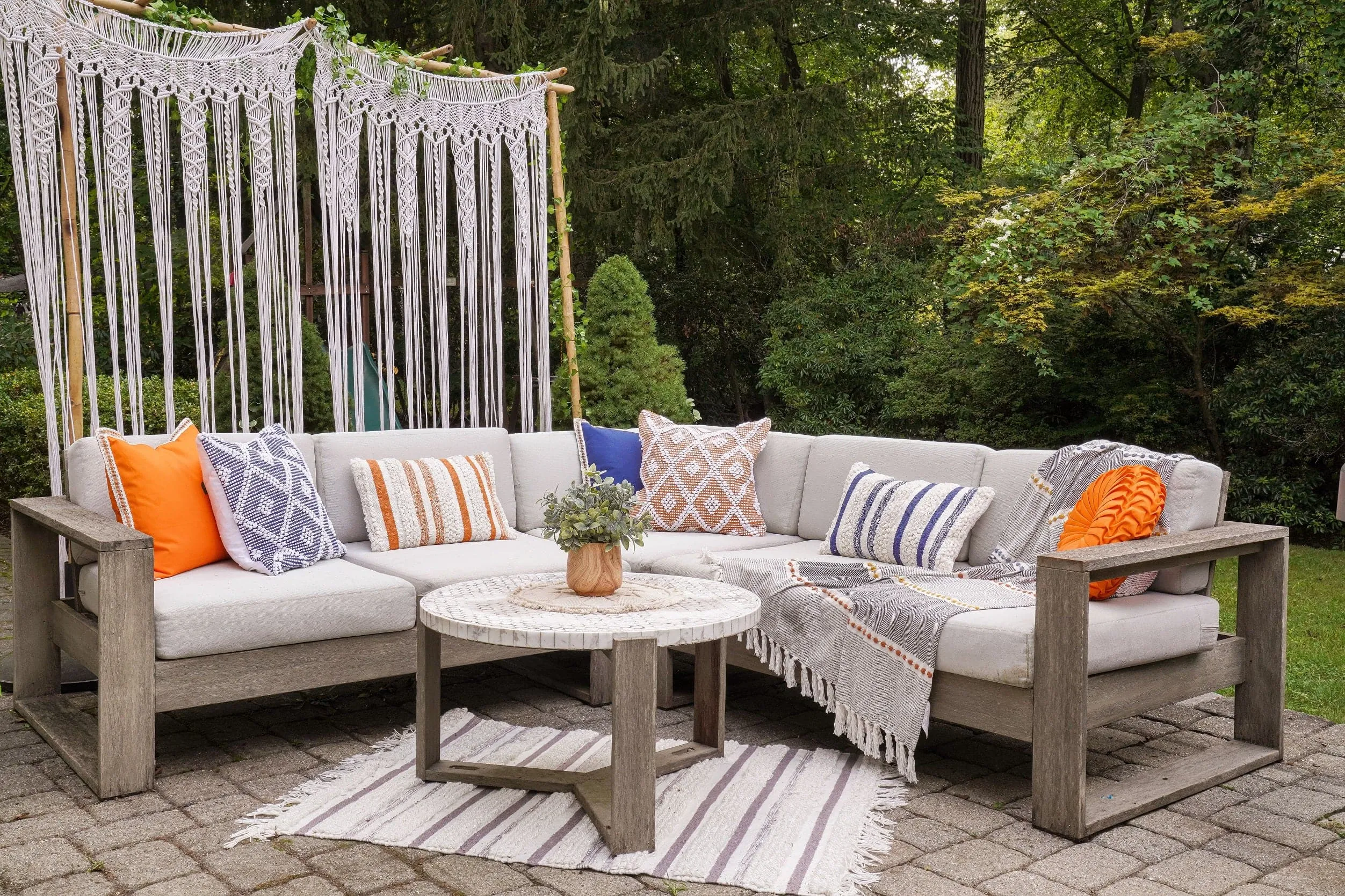 Herringbone Stripe Yarn Dyed Cotton Woven Tassel Throw Blanket