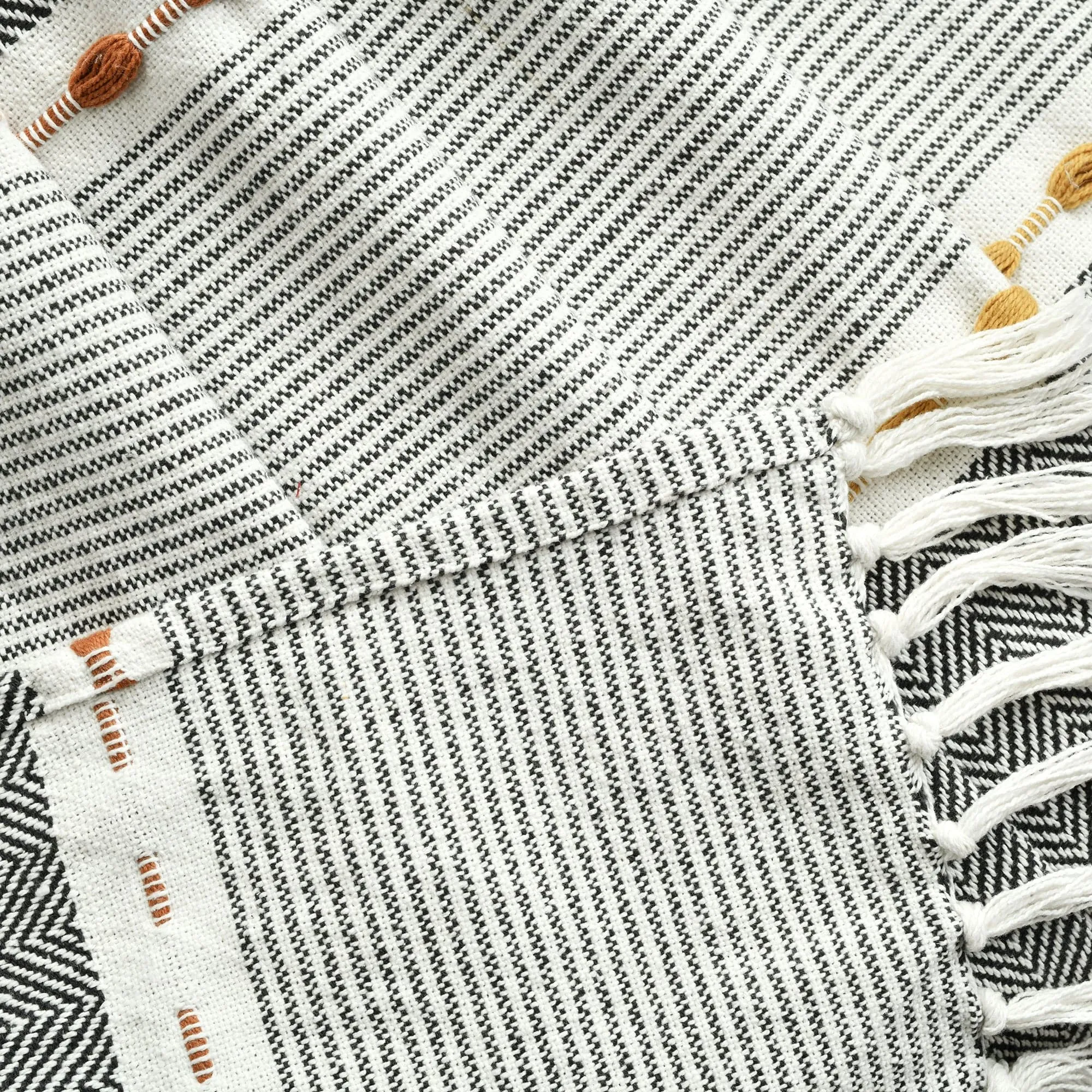 Herringbone Stripe Yarn Dyed Cotton Woven Tassel Throw Blanket