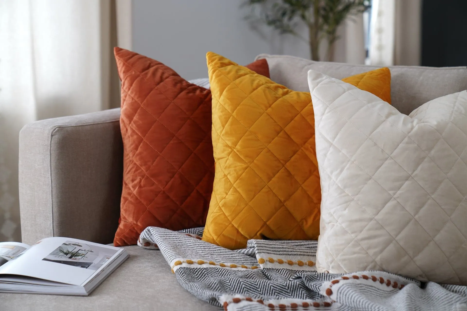 Herringbone Stripe Yarn Dyed Cotton Woven Tassel Throw Blanket