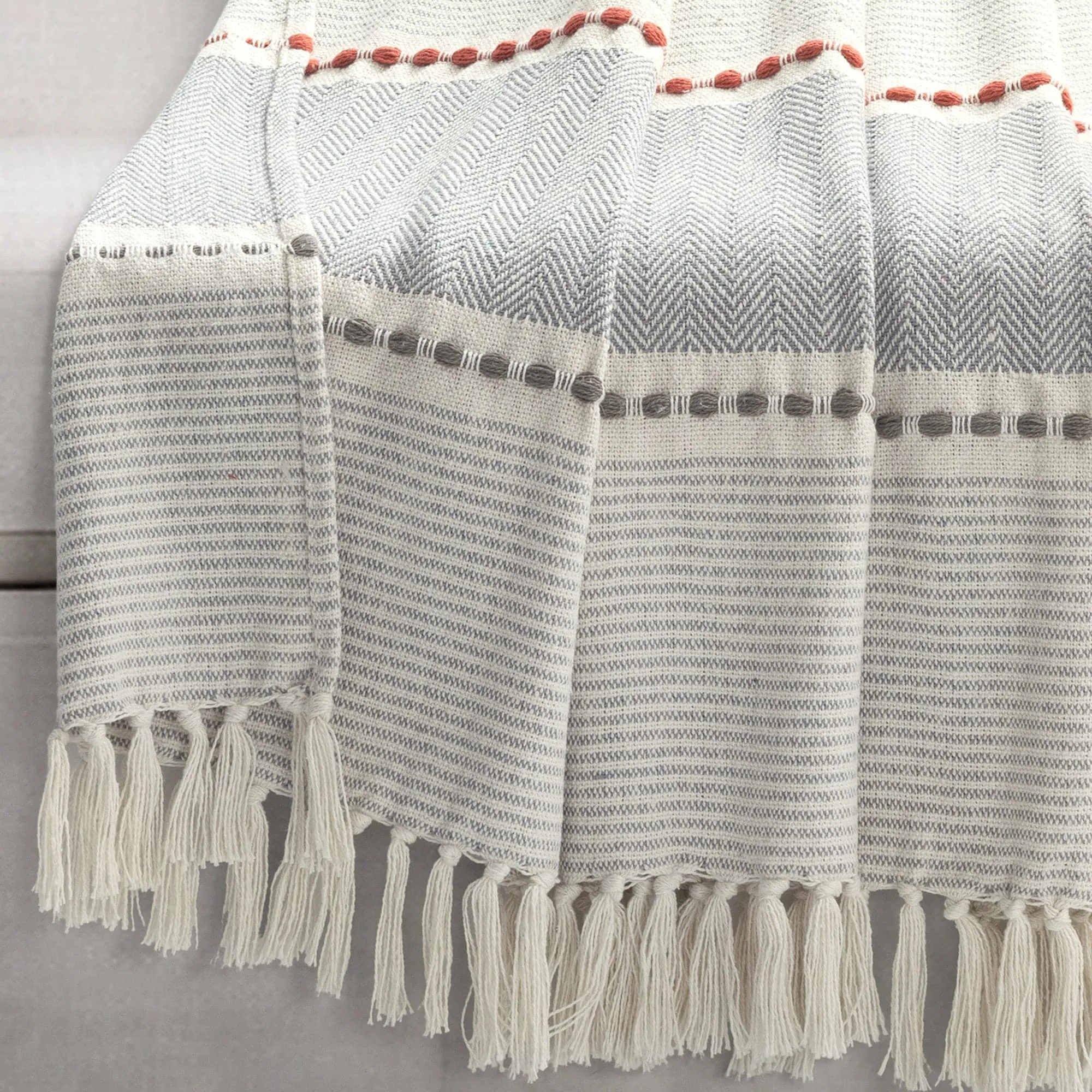 Herringbone Stripe Yarn Dyed Cotton Woven Tassel Throw Blanket