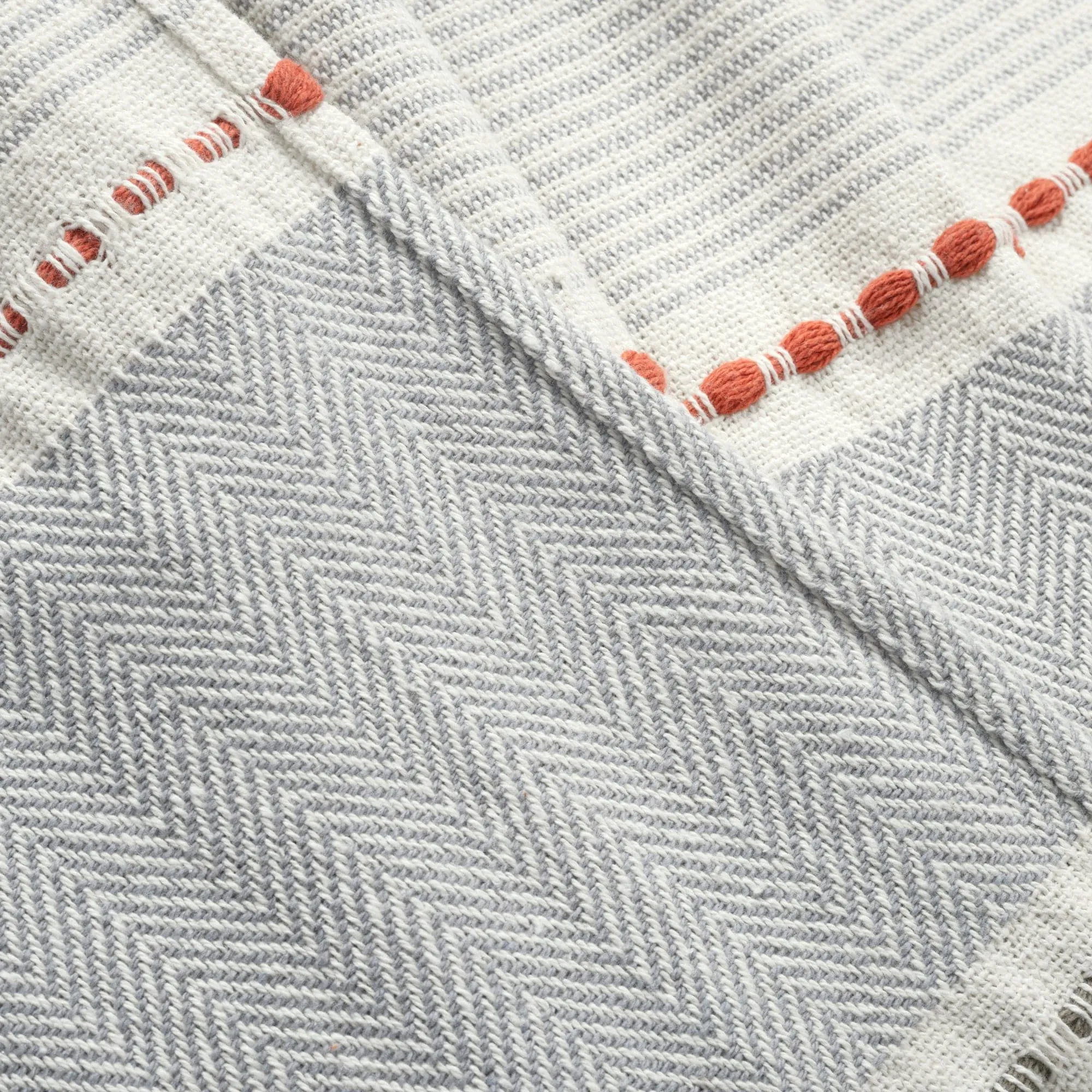 Herringbone Stripe Yarn Dyed Cotton Woven Tassel Throw Blanket
