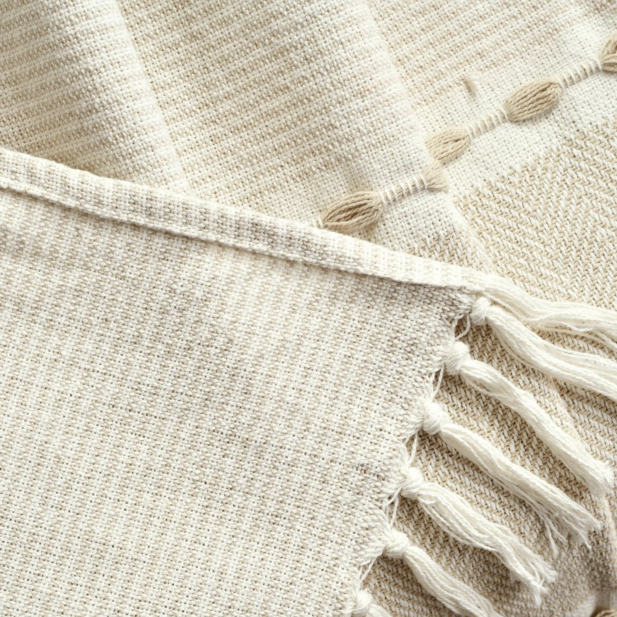 Herringbone Stripe Yarn Dyed Cotton Woven Tassel Throw Blanket