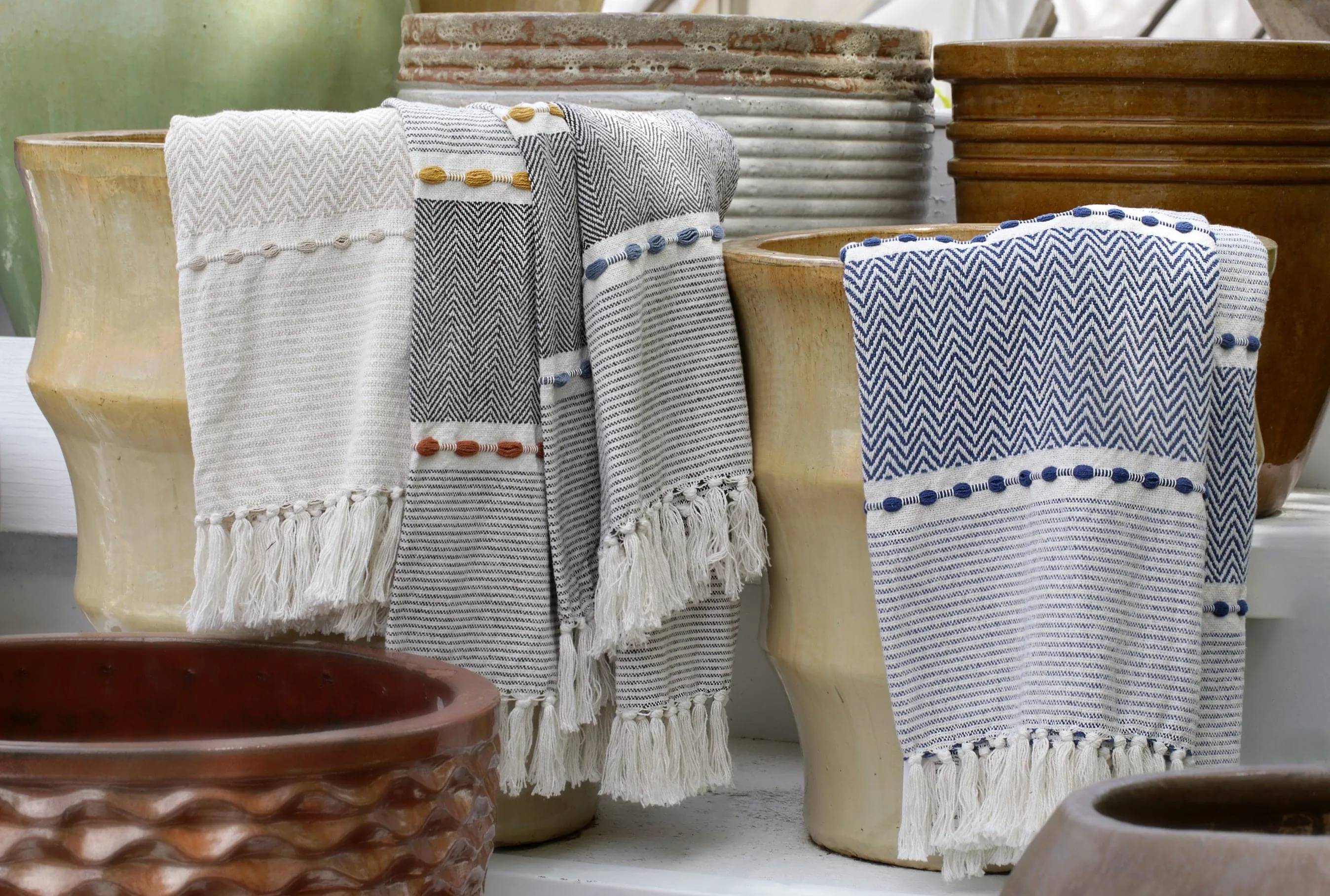 Herringbone Stripe Yarn Dyed Cotton Woven Tassel Throw Blanket