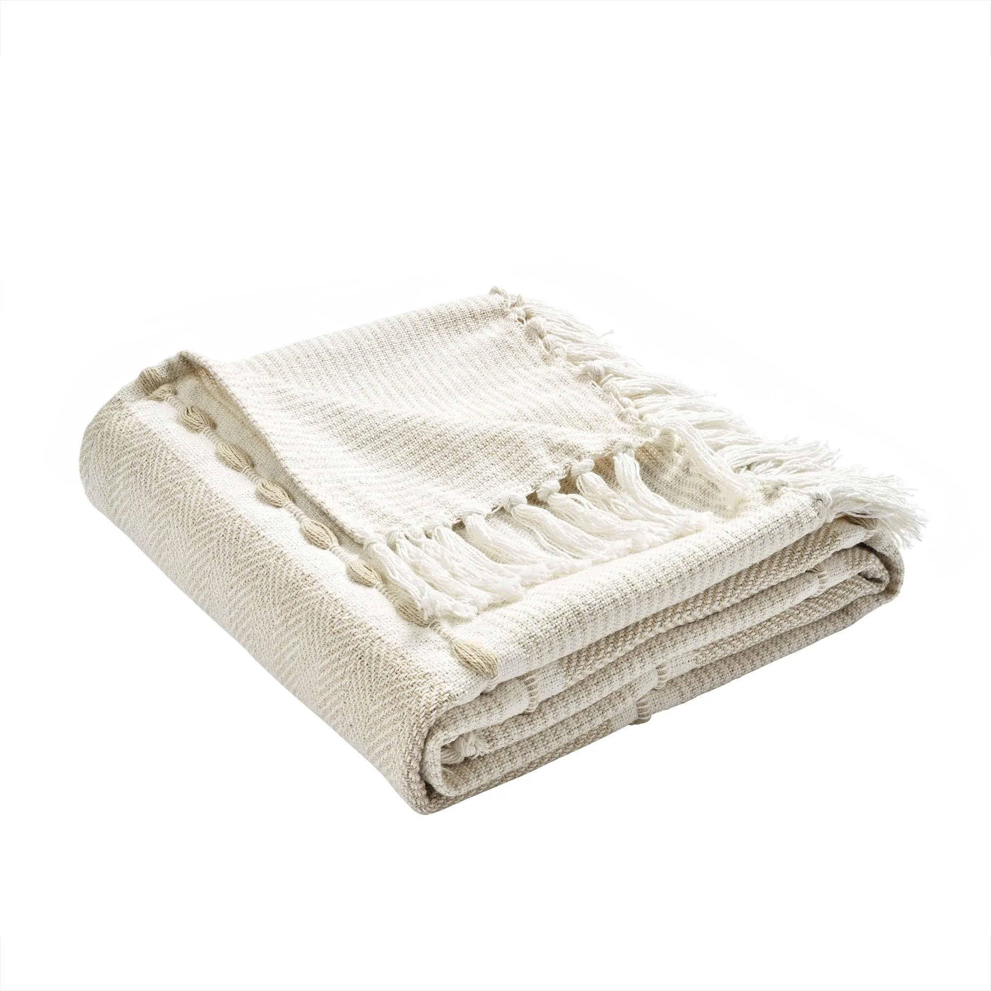 Herringbone Stripe Yarn Dyed Cotton Woven Tassel Throw Blanket